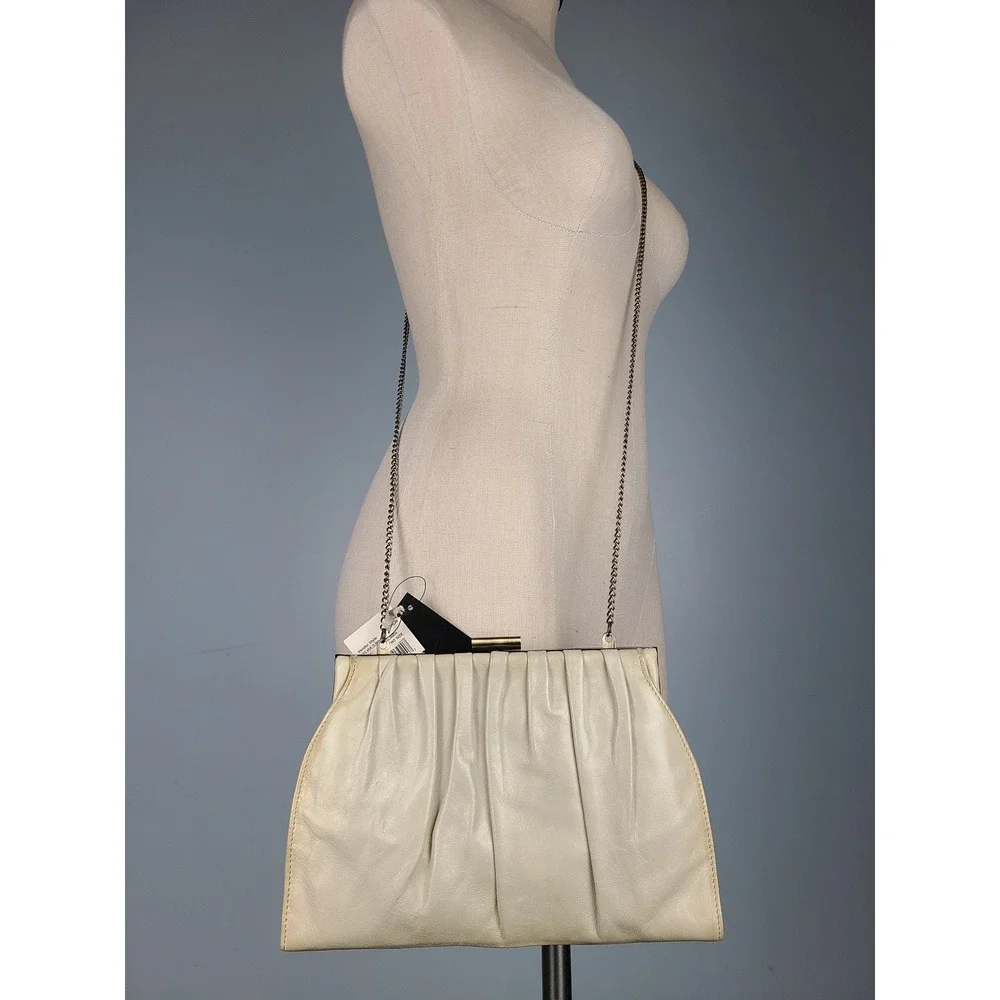 VTG Y2K Hobo International Silvia Leather Crossbody Linen Beige Silver Chain NEW